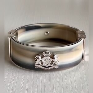 Ralph Lauren Silver Crested Gray Ivory Horn Bangle Bracelet